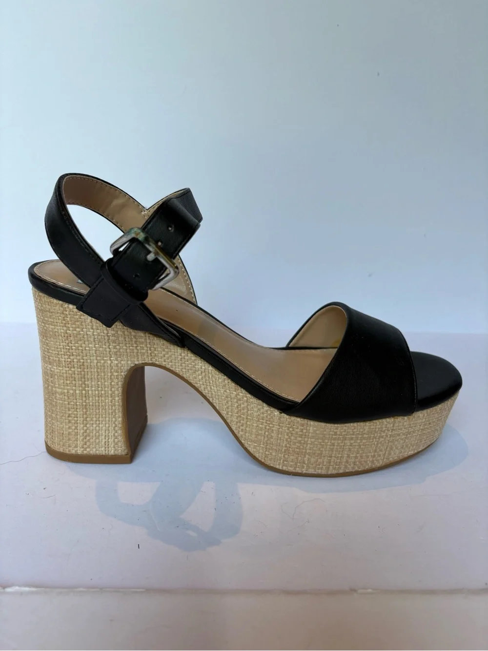 Dolce vita Black/tan Platform Block Heel Sandals with Ankle Strap nWOT Size 8.5
